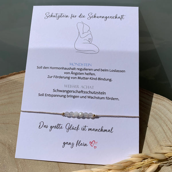 Schwangerschaft Schutzstein • Edelstein Armband • Schutzarmband • weisser Achat Mondstein • babyparty • 14k gold filled • 925 silber