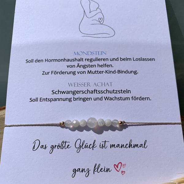 Schwangerschaft Schutzstein • Edelstein Armband Glücksarmband • weisser Achat Mondstein • babyparty geschenk • 14k gold filled • 925 silber