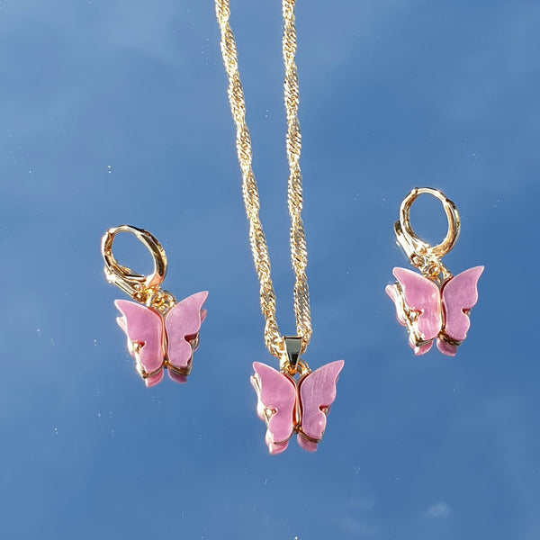 Litet Mariposa -set - halsband med örhängen i olika färger