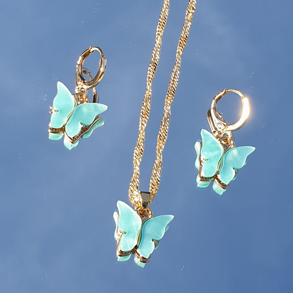 Litet Mariposa -set - halsband med örhängen i olika färger
