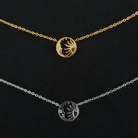 Collier symbole soleil et lune en ACIER INOXYDABLE