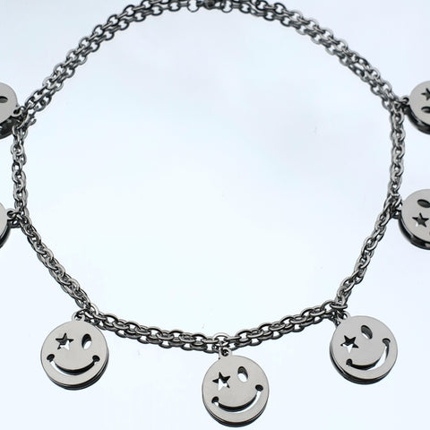 Chaîne ras de cou en acier inoxydable en acier inoxydable avec pendentif smiley