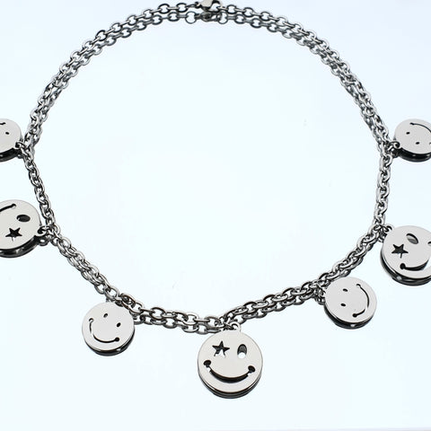 Chaîne ras du cou en acier inoxydable en acier inoxydable avec pendentif smiley mix