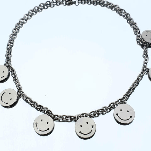 Chaîne ras de cou en acier inoxydable en acier inoxydable avec pendentif smiley emoji