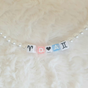 Glasperlenkette Namenskette Choker Herz oder Sternzeichen