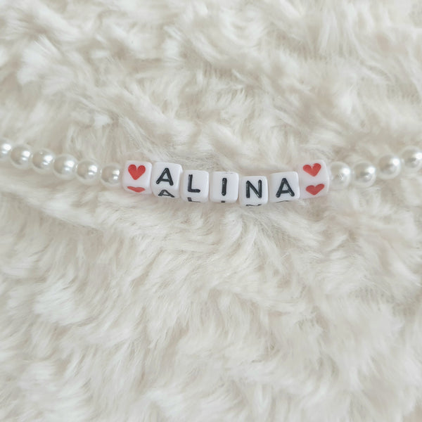 Glasperlenkette Namenskette Choker Herz oder Sternzeichen