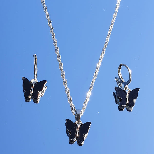 Small mariposa set - halskette aus Edelstahl mit Ohrringen