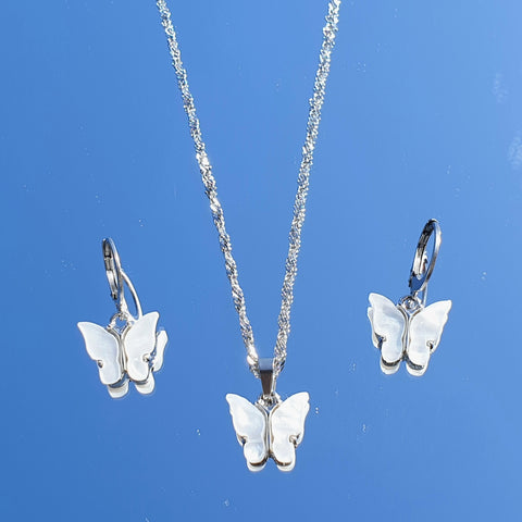 Petit ensemble mariposa - collier en acier inoxydable avec boucles d'oreilles