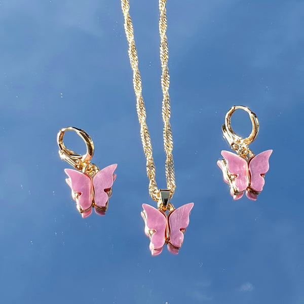 Small mariposa set - halskette aus Edelstahl mit Ohrringen