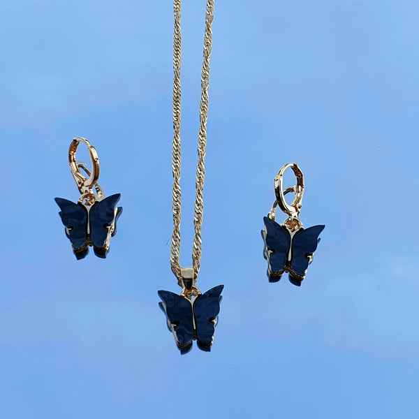 Small mariposa set - halskette aus Edelstahl mit Ohrringen