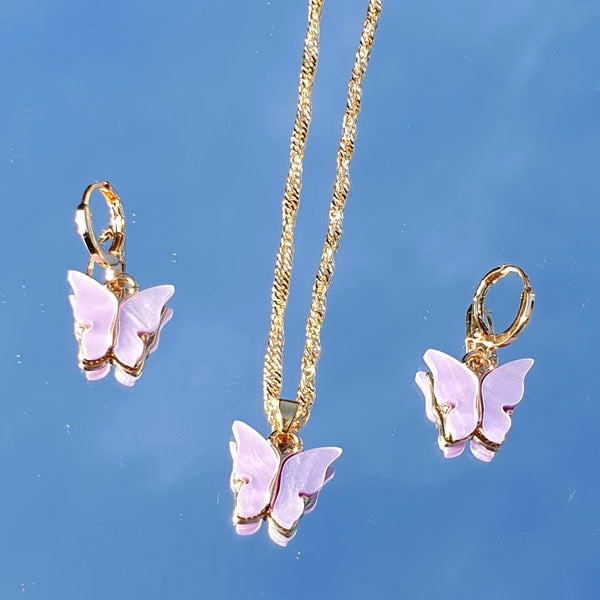 Small mariposa set - halskette aus Edelstahl mit Ohrringen