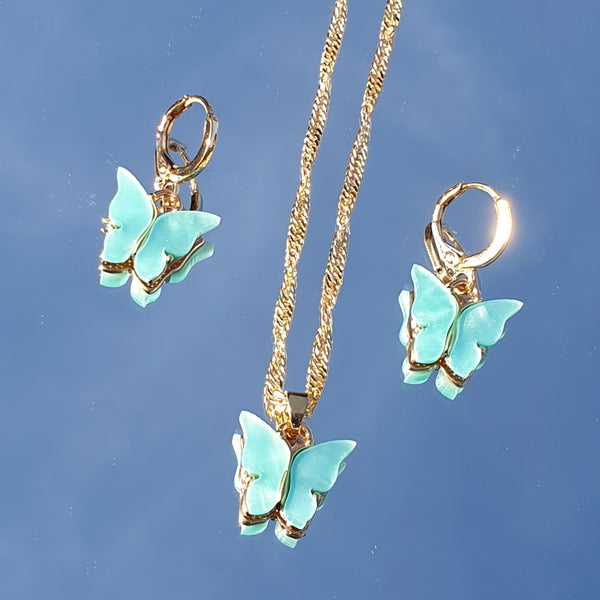 Small mariposa set - halskette aus Edelstahl mit Ohrringen