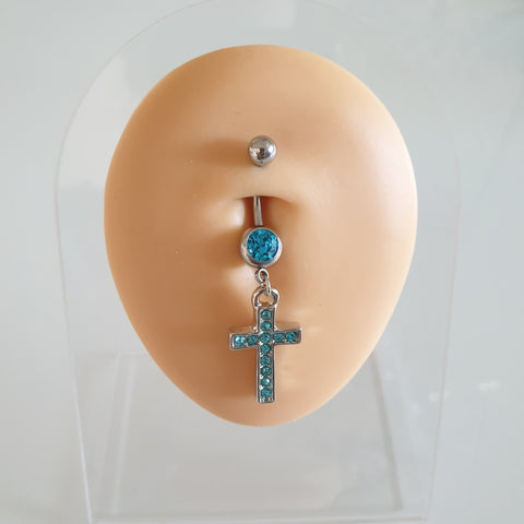 Piercing nombril en acier chirurgical 316L avec une croix