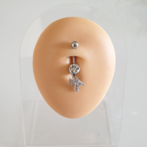Piercing nombril en acier chirurgical 316L avec signes du zodiaque et initiales
