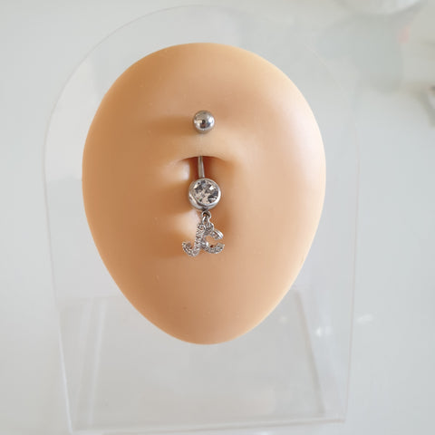 Piercing nombril en acier chirurgical 316L avec 2 initiales