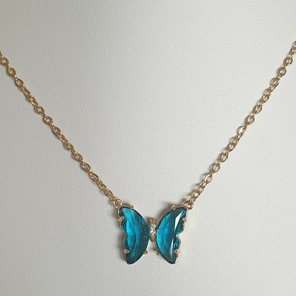 Papillon en cristal - colliers en acier inoxydable de différentes couleurs