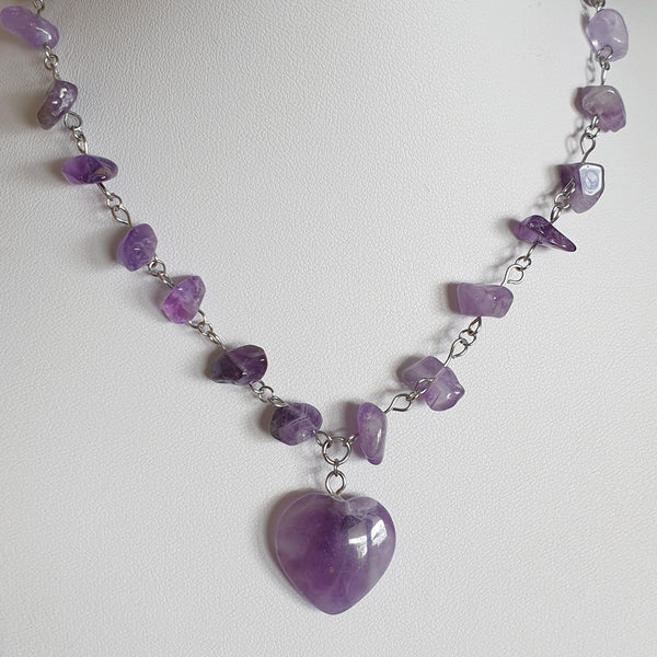 Naturstein Heilstein AMETHYST Halskette mit Natursteinen und Edelstahl