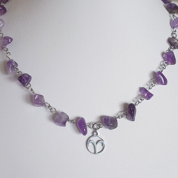 Naturstein Heilstein AMETHYST Halskette mit Natursteinen und Edelstahl