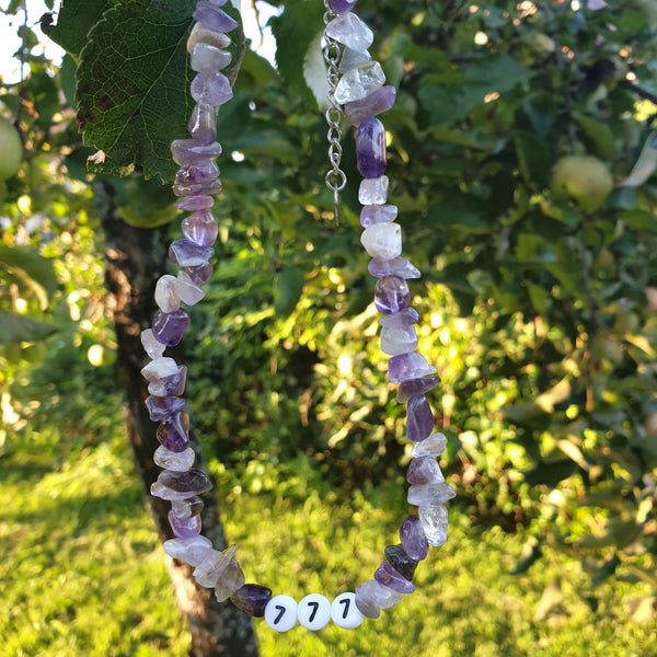 Engelszahlen Halskette Choker mit Natursteinen Heilsteinen und Edelstahl