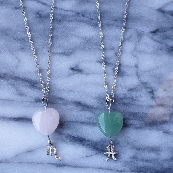 Matching Halsketten mit Naturstein Herz und Sternzeichen