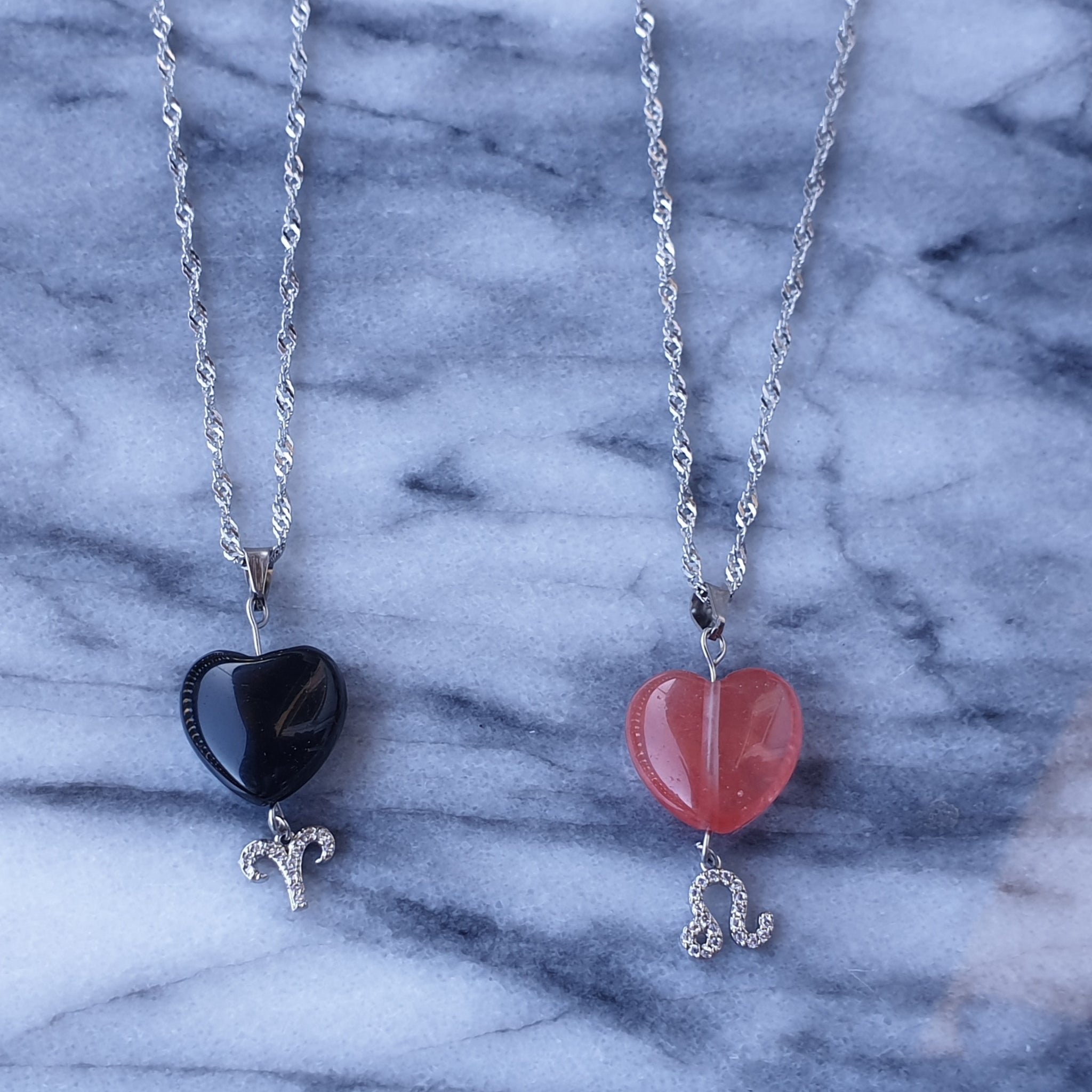 Matching Halsketten mit Naturstein Herz und Sternzeichen