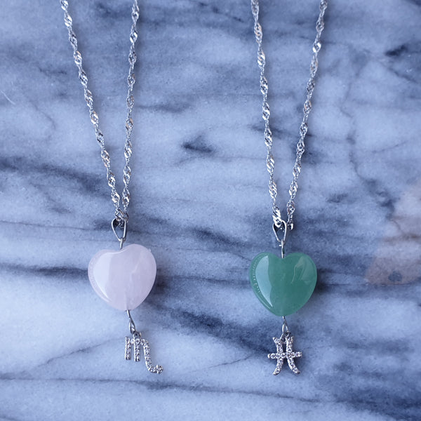 Matching Halsketten mit Naturstein Herz und Sternzeichen