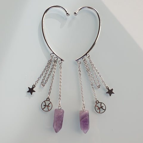 Boucles d'oreilles (2 pièces) plaqué argent 925 avec pointe énergétique - signe astrologique