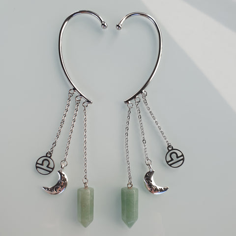 Boucles d'oreilles (2 pièces) plaqué argent 925 avec pointe énergétique - lune du zodiaque