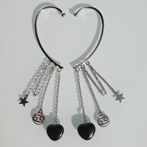 Boucles d'oreilles (2 pièces) plaqué argent 925 avec coeur - signe astrologique