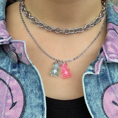 Chaîne en acier inoxydable avec un pendentif ours en gélatine