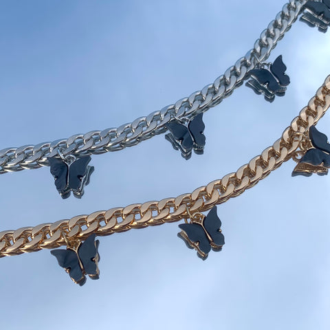 Mariposa Choker Midnight - Collier en ACIER INOXYDABLE avec des papillons noirs