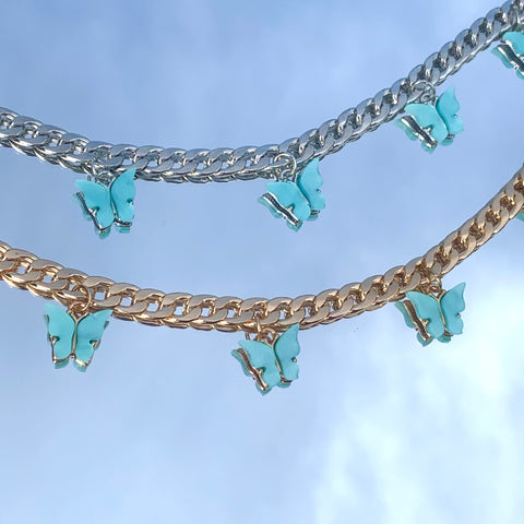 Mariposa Choker Aqua - collier avec des papillons bleus