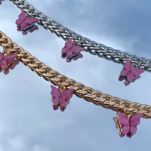 Mariposa Choker Lotus - collier avec des papillons roses