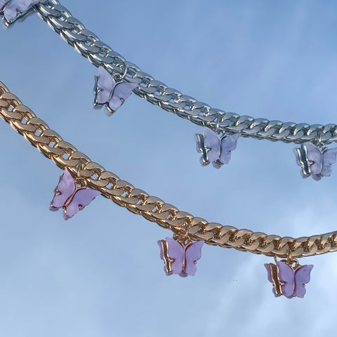 Mariposa Choker Lavender - Collier en ACIER INOXYDABLE avec des papillons violets
